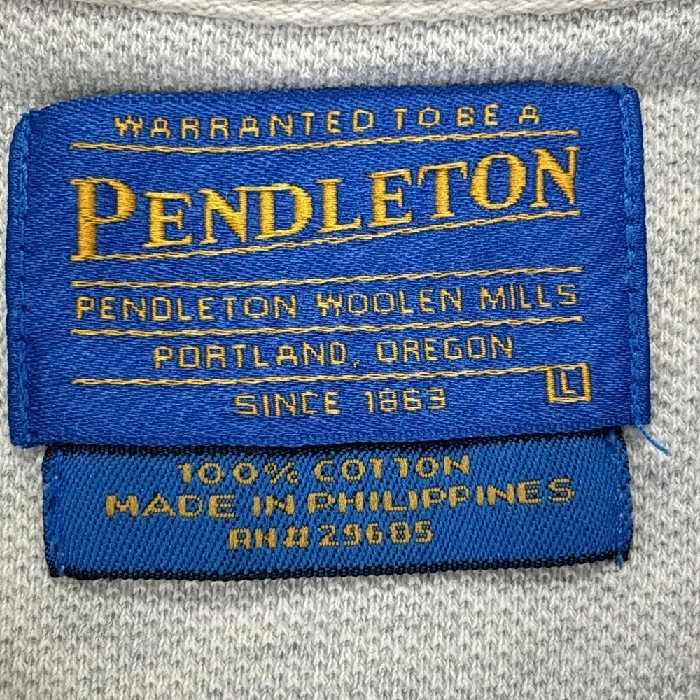 Vtg Pendleton Mens L Polo Shirt Light Gray Short Sleeve 100% Cotton Preppy Work